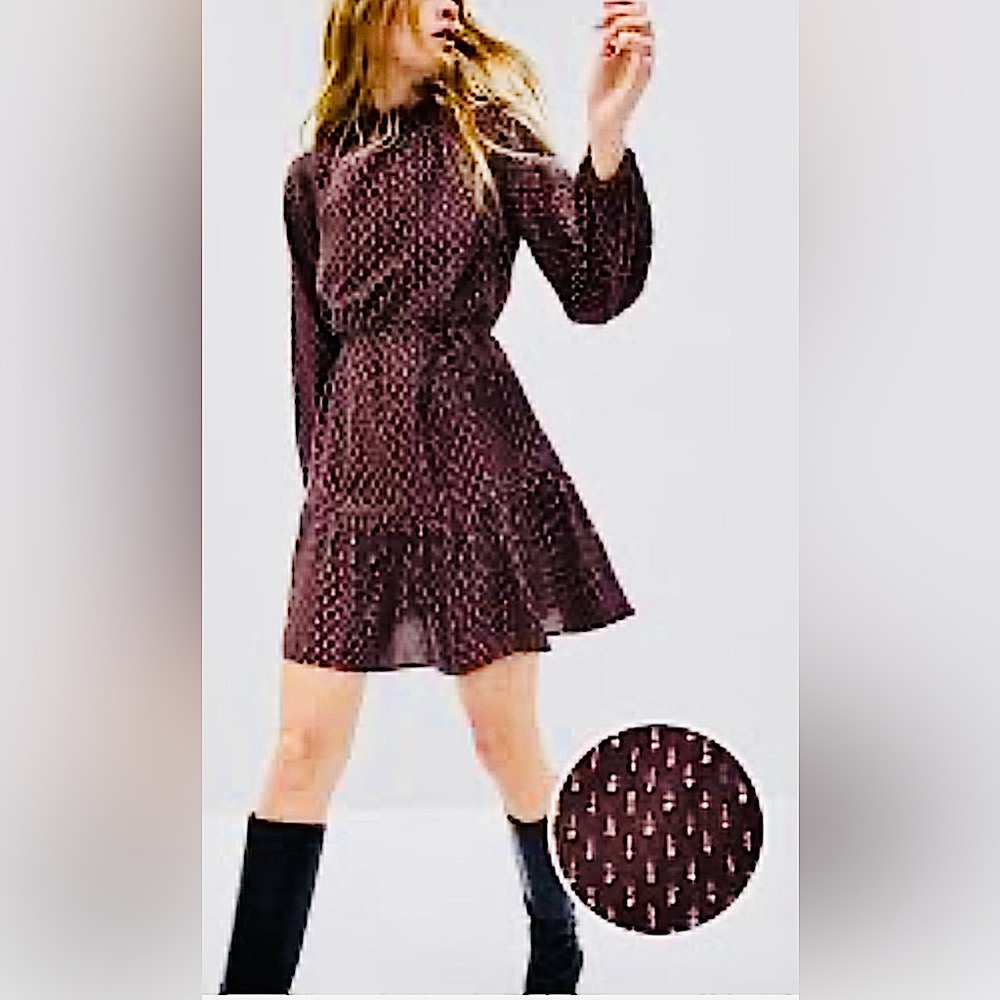GAP Tiered Ruffle Hem Belted Mini Dress Brown Rose Gold Metallic Design XL NWT